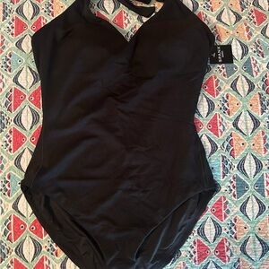 SPANX Classic Black Pique One Piece Halter Swimsuit